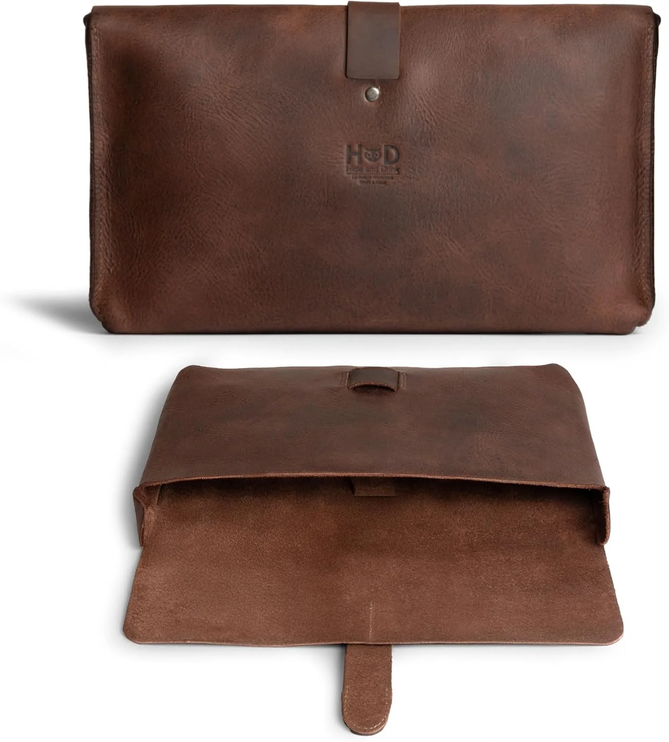 کیف کلاچ چرمی دست ساز Hide & Drink / کیف دستی / سازمان دهنده لوازم جانبی / کیف تلفن / قاب :: قهوه ای بوربن، سایز M