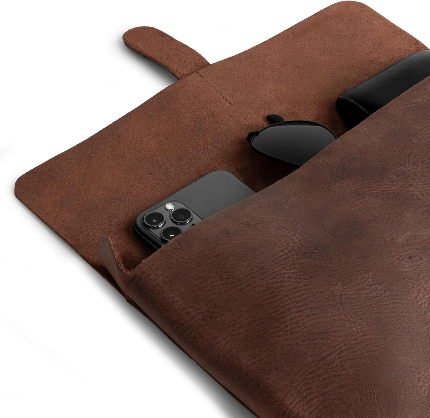 کیف کلاچ چرمی دست ساز Hide & Drink / کیف دستی / سازمان دهنده لوازم جانبی / کیف تلفن / قاب :: قهوه ای بوربن، سایز M