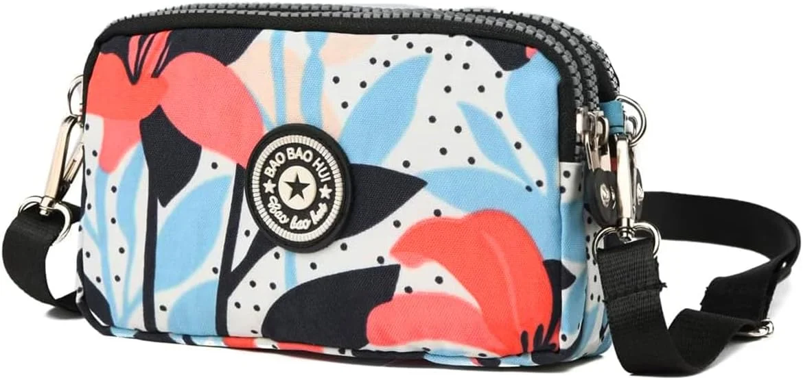 کیف کلاچ زنانه، کیف کوچک دوشی، کیف سه لایه زیپ دار، کیف مسافرتی، کیف کلاچ با بند شانه قابل جدا شدن، کیف تلفن پارچه آکسفورد، 18x6x12 سانتی متر