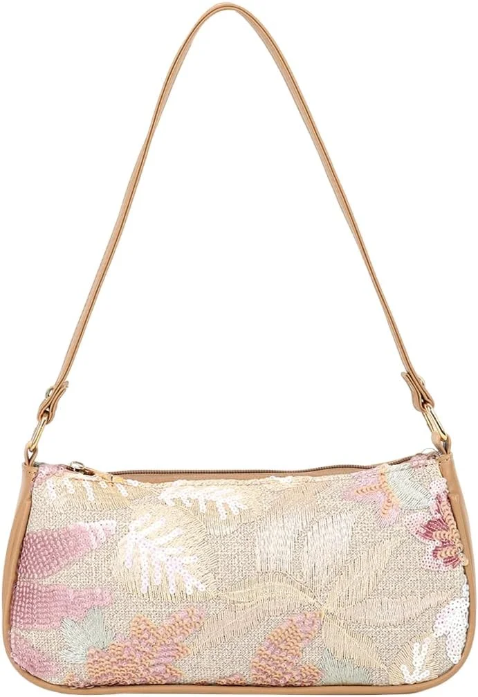 کیف دوشی زنانه، کیف دستی مجلسی زنانه با طرح گل، کیف کلاچ پولکی با دسته بالایی، کیف زیر بغل، کیف دستی مهمانی عروسی، کیف دستی رسمی بند دوشی