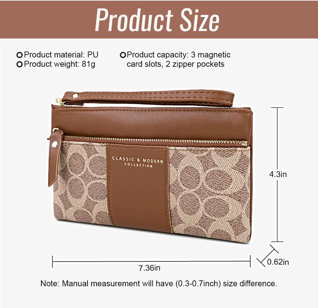 کیف دستی زنانه، کیف پول چرمی PU شیک، کیف پول تلفن همراه با ظرفیت بزرگ با زیپ، جا کارتی، کیف روزمره شیک برای بانوان