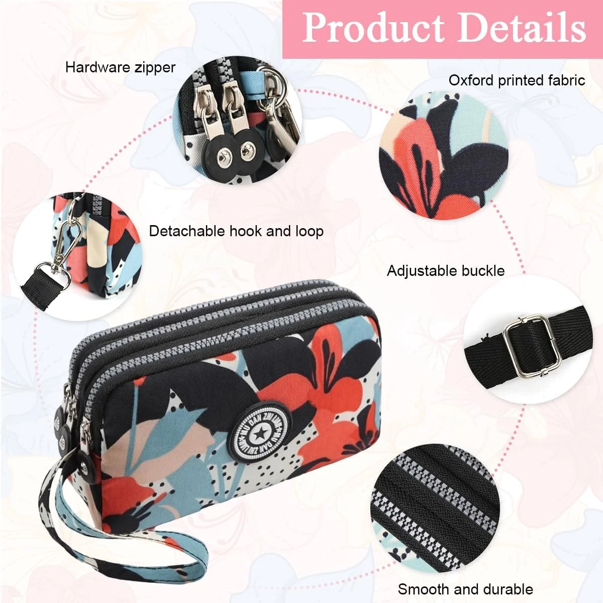 کیف کلاچ زنانه، کیف کوچک دوشی، کیف سه لایه زیپ دار، کیف مسافرتی، کیف کلاچ با بند شانه قابل جدا شدن، کیف تلفن پارچه آکسفورد، 18x6x12 سانتی متر