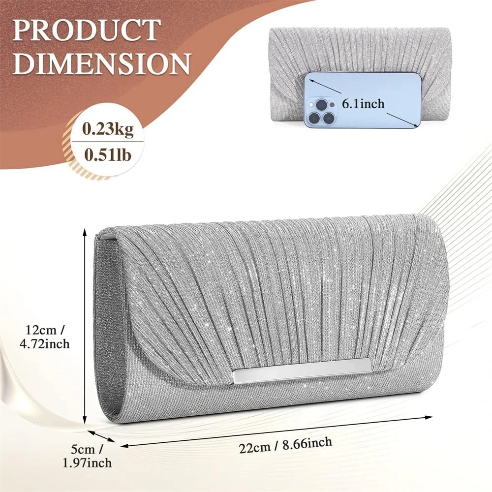 کیف مجلسی زنانه، کیف دستی کلاچ برای بانوان و دختران، کیف دستی کراس بادی، کیف عروسی برای مهمانی نامزدی، کیف مجلسی پاکتی درخشان با زنجیر جداشدنی (نقره ای) کیف مجلسی زنانه، کیف دستی کلاچ برای بانوان و دختران، کیف دستی کراس بادی، کیف عروسی برای مهمانی نامزدی، کیف مجلسی پاکتی درخشان با زنجیر جداشدنی (نقره ای)