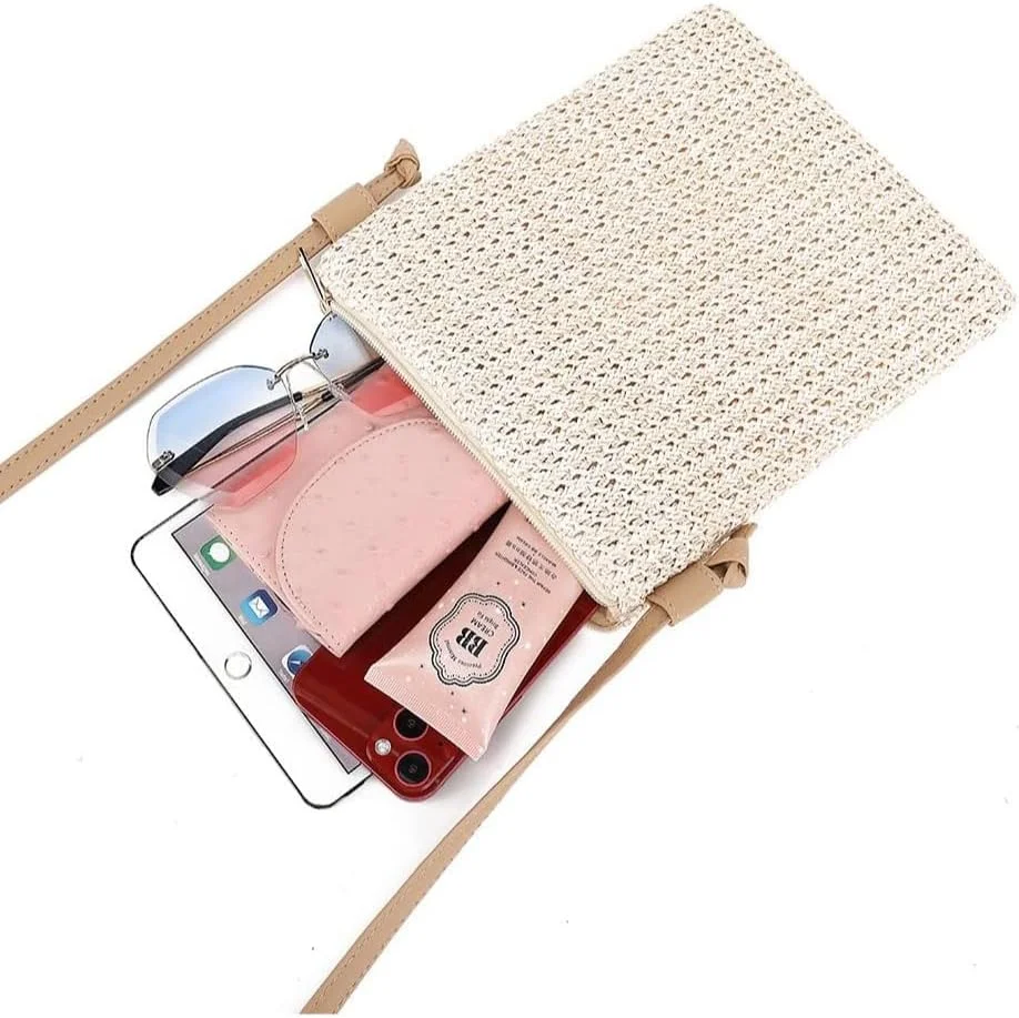 کیف حصیری دست ساز زنانه - کیف دستی تابستانی چند منظوره، کیف دوشی و کیف یک طرفه، ایده آل برای ساحل و گردش های غیر رسمی