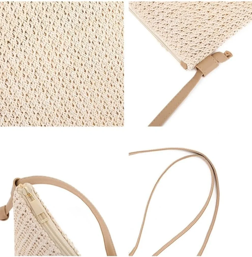 کیف حصیری دست ساز زنانه - کیف دستی تابستانی چند منظوره، کیف دوشی و کیف یک طرفه، ایده آل برای ساحل و گردش های غیر رسمی