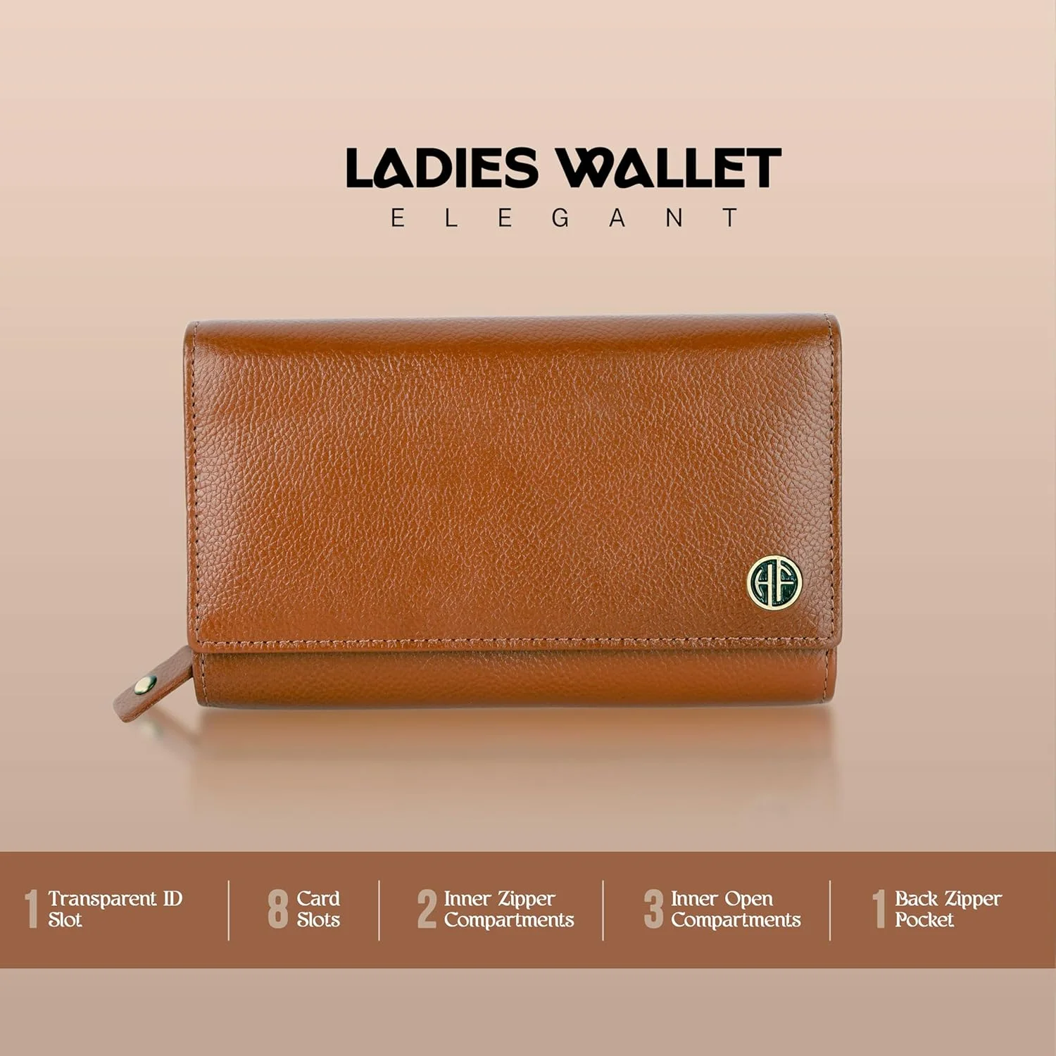 کیف پول چرم طبیعی زنانه هاموندز فلای کچر با 8 جای کارت - کیف کلاچ زنانه، کیف پول شیک زنانه، کیف پول زنانه، کیف زنانه، قهوه ای روشن، مدرن
