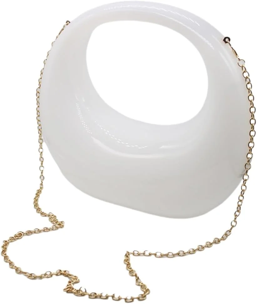 کیف دستی مجلسی آکریلیک، کیف هلالی دسته دار، کیف دستی مرمری شیک برای مهمانی عروسی، سفید-B