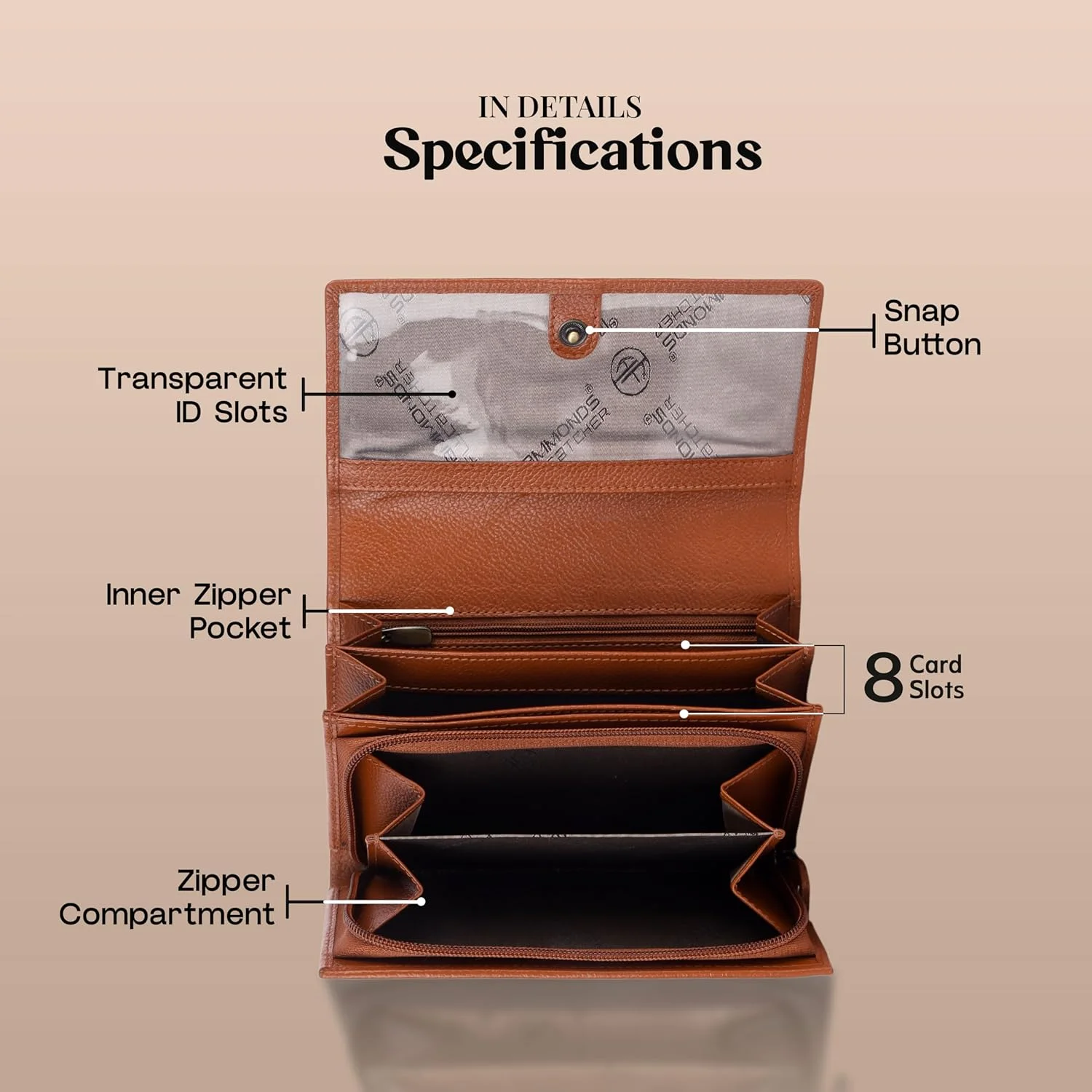 کیف پول چرم طبیعی زنانه هاموندز فلای کچر با 8 جای کارت - کیف کلاچ زنانه، کیف پول شیک زنانه، کیف پول زنانه، کیف زنانه، قهوه ای روشن، مدرن