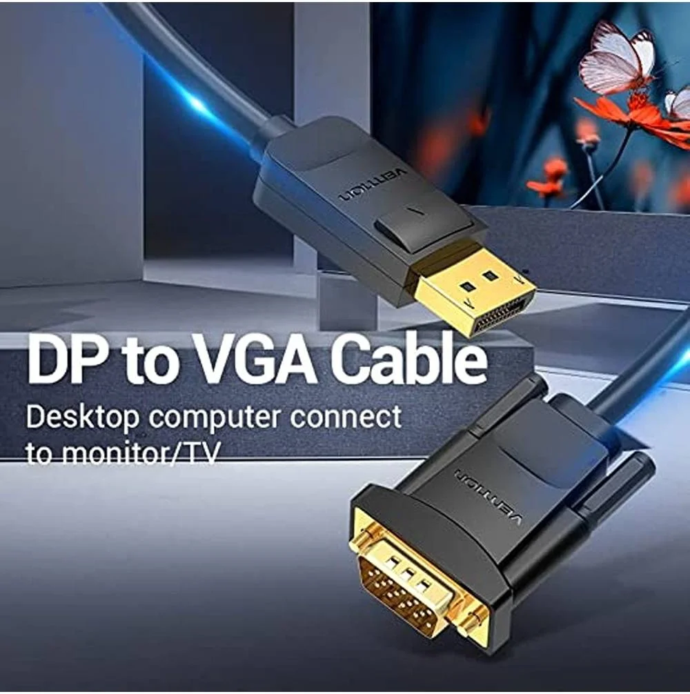 کابل تبدیل DP به VGA ونشن، کیفیت 1080P HD، طراحی ارگونومیک و بست دار، رابط با روکش طلا، قطر هسته 30AWG، طول 3 متر، مشکی | HBLBI