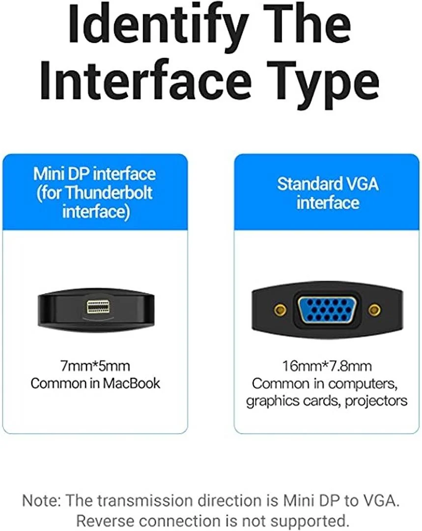 تبدیل مینی دیسپلی پورت به وی جی ای ونتون، اثر سه بعدی فراگیر، همگام سازی صدا و تصویر، تراشه تبدیل ویدئو HD، 15 متر، مشکی | HBDBB