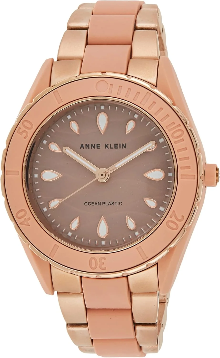 ساعت خورشیدی زنانه Anne Klein با نمایشگر آنالوگ و دستبند استیل ضد زنگ AK3910PKRG، صورتی