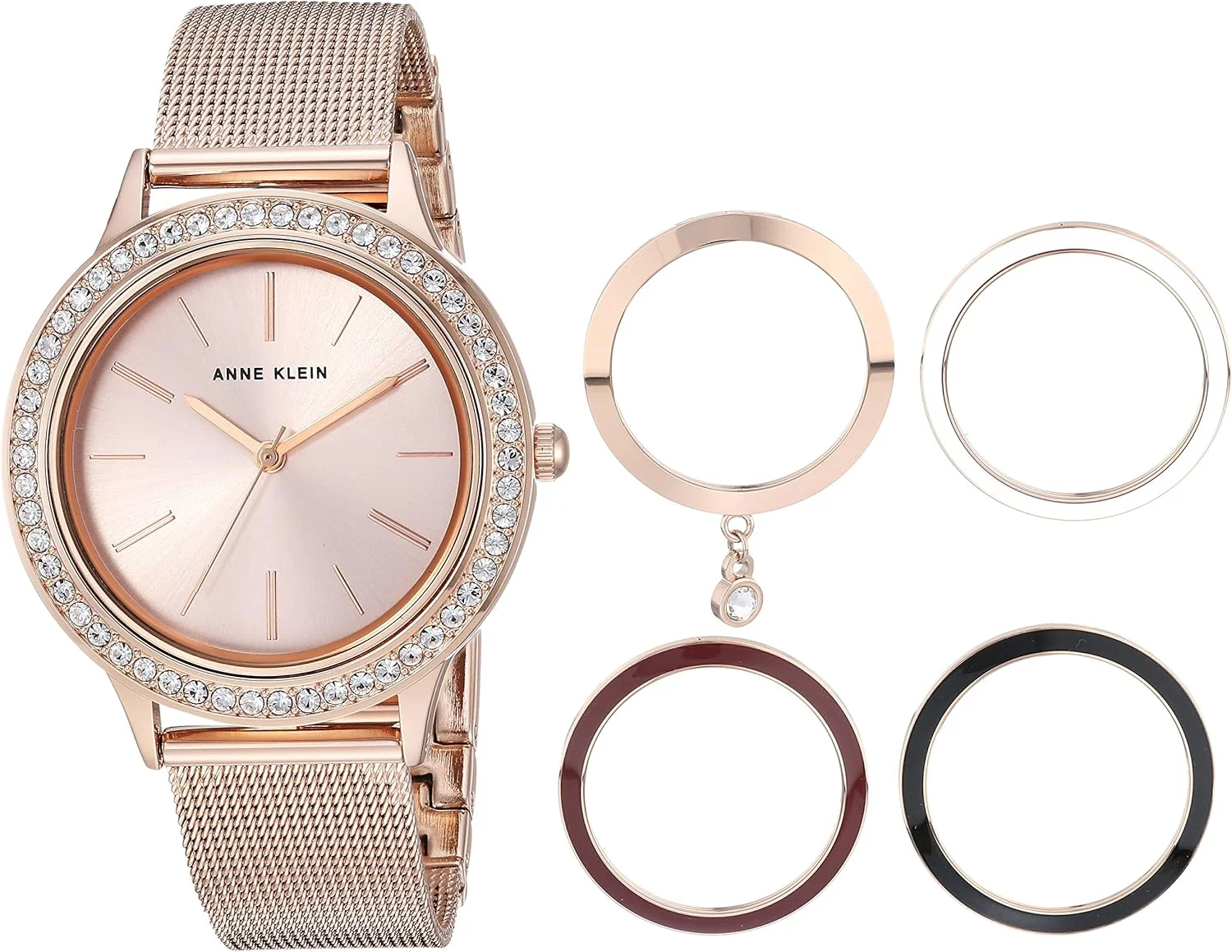 ساعت زنانه آنه کلاین با نگین های کریستالی و مجموعه زه های قابل تعویض