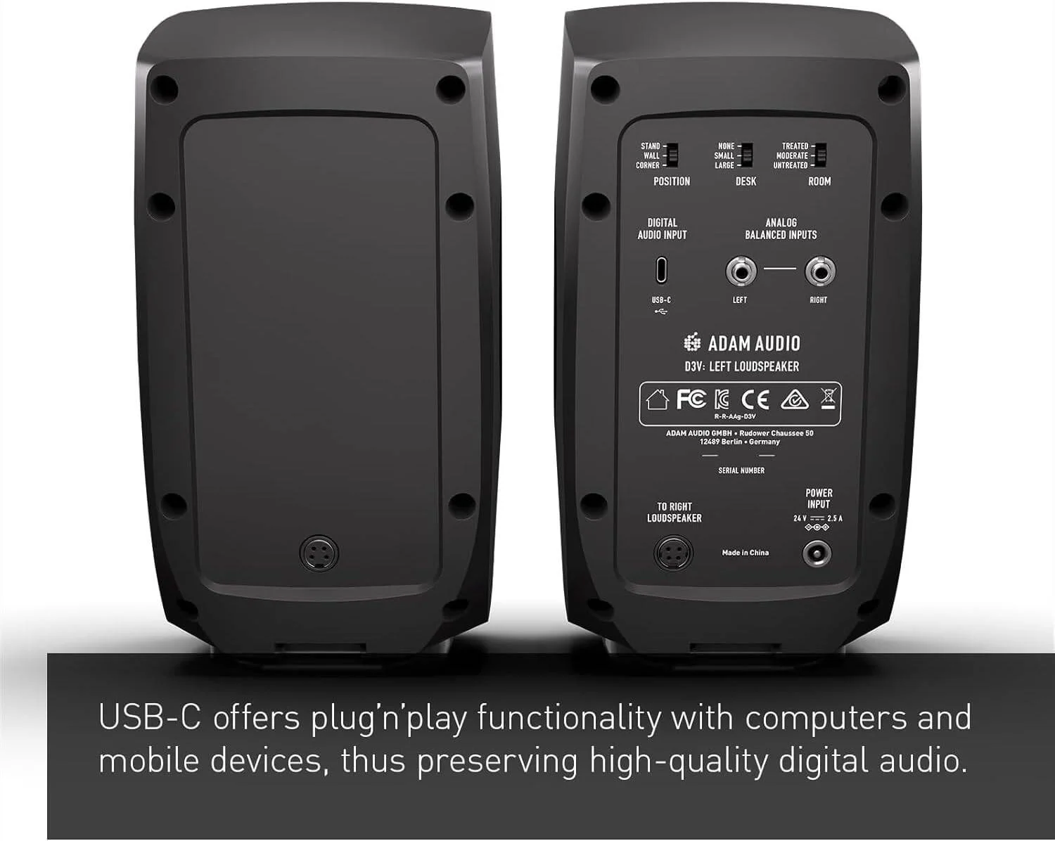 اسپیکرهای رومیزی ADAM AUDIO D3V، ووفر با قطر سبد 3.5 اینچ، نوع توییتر D-ART، رادیاتور دوگانه پسیو، اتصالات آنالوگ TRS، جنس مخروطی آلومینیومی یک تکه، مشکی | D3V-Black