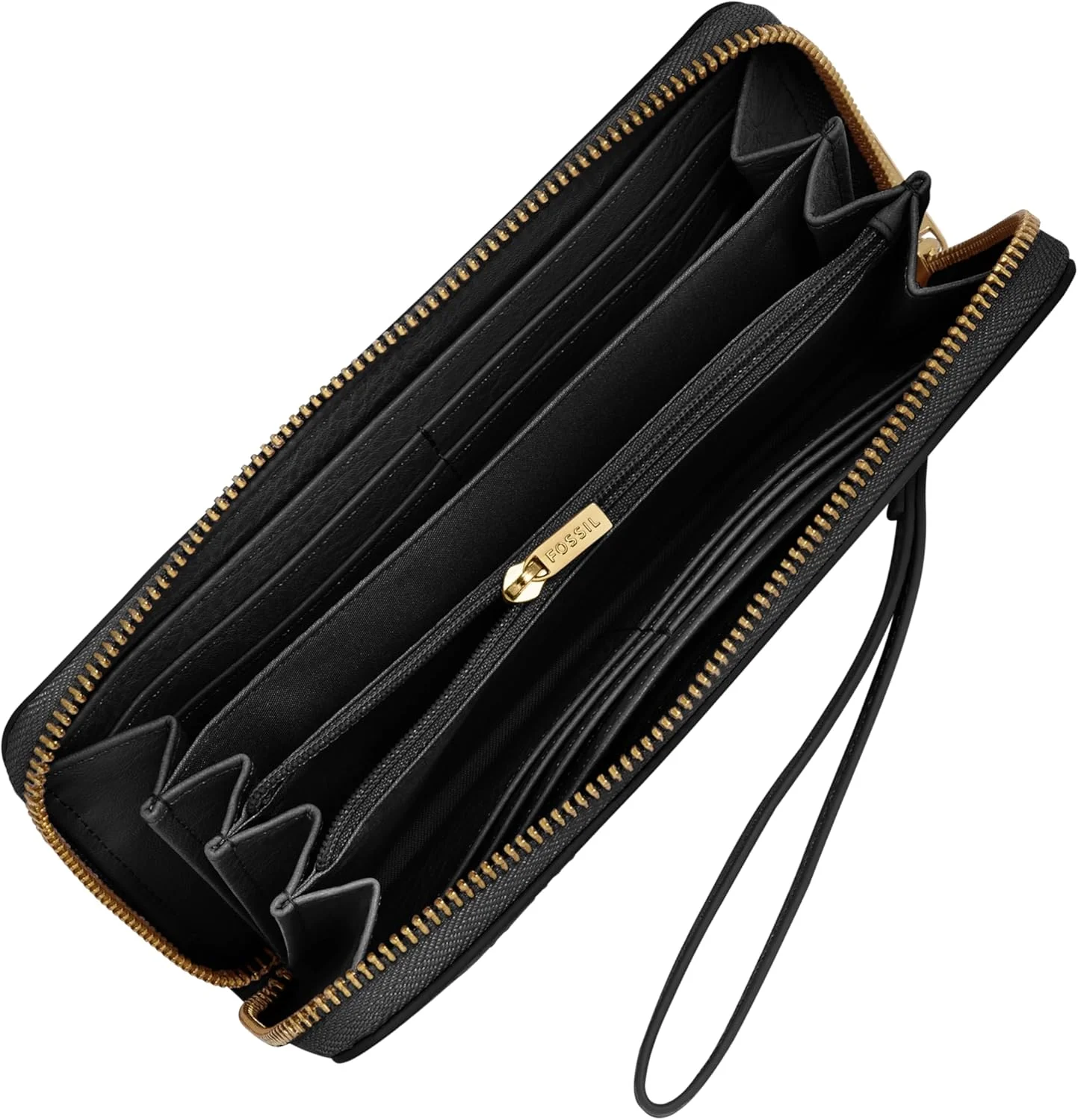 کیف پول کلاچ زیپ دار زنانه فسیل مدل Logan از جنس چرم با بند مچی