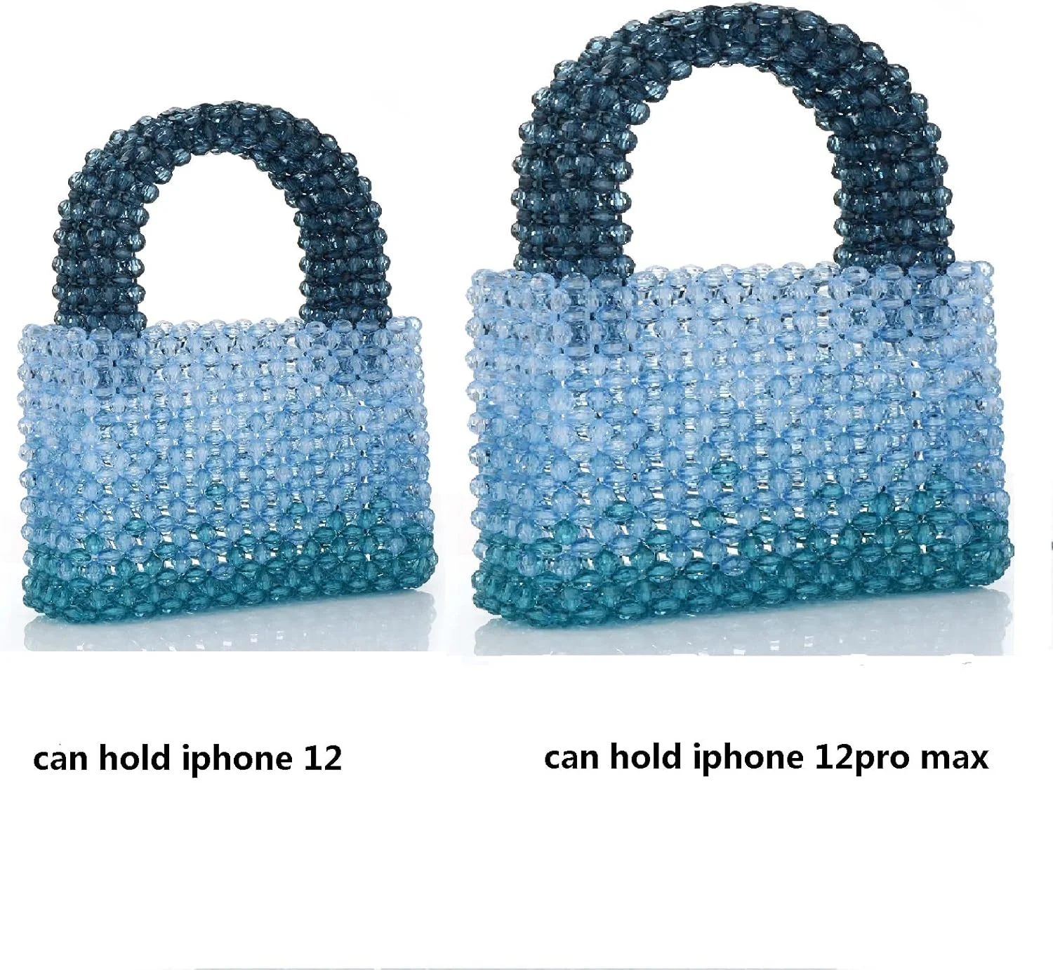 کیف دستی زنانه آکریلیک مینی مهره‌دار مجلسی بافتنی دستی گرادیان مهره‌های آبی شفاف کیف‌های دستی برای عروسی، ساحل، مهمانی