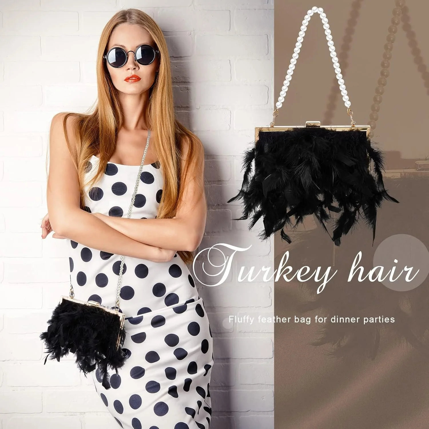 کیف دستی زنانه پر دار، کیف طراح خز عروس، با جزئیات حاشیه براق، کیف دستی مجلسی لوکس برای خانم ها، برای مهمانی شب عروسی