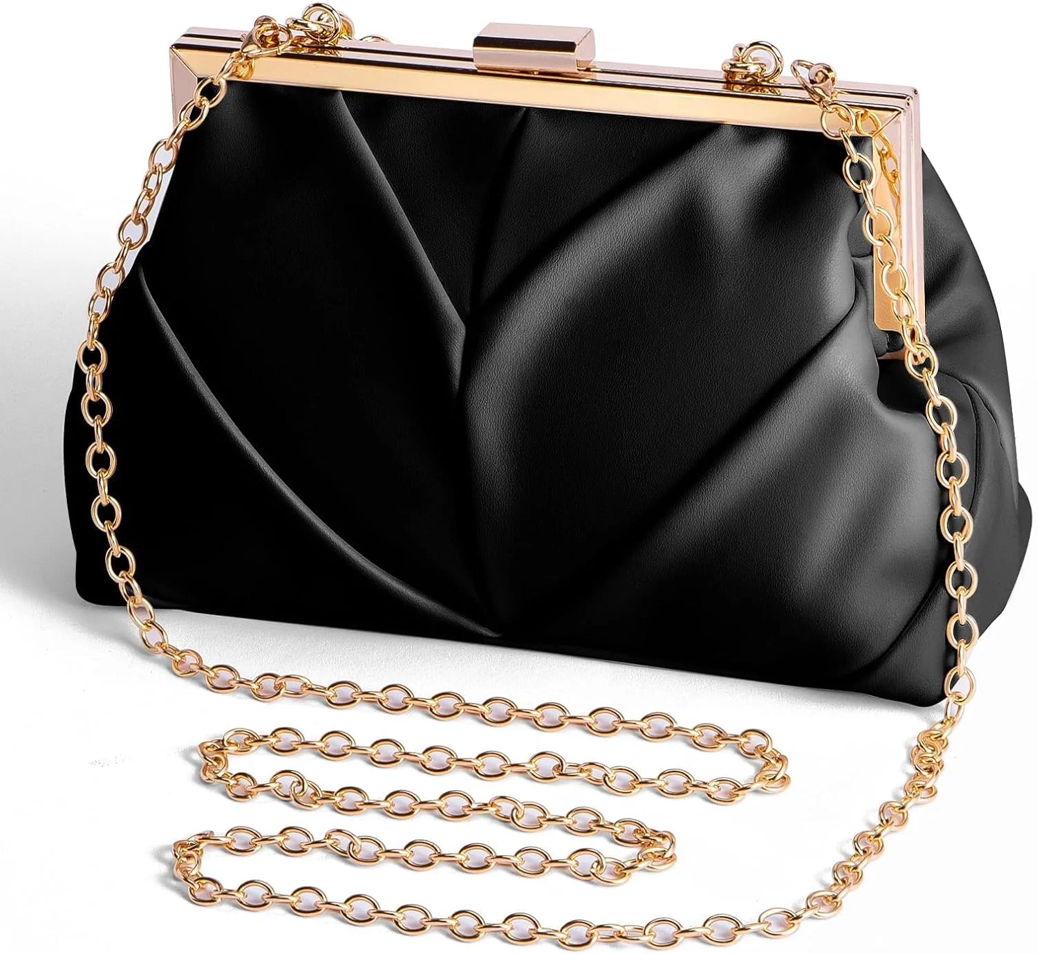 کیف دستی کلاچ زنانه، کیف مجلسی چرم مصنوعی PU شیک، کلاچ های رسمی مهمانی، کیف دستی کوکتل، کیف دستی شیک با بند زنجیری، کیف دستی مجلسی برای مهمانی، جشن، عروسی، عروس (مشکی)