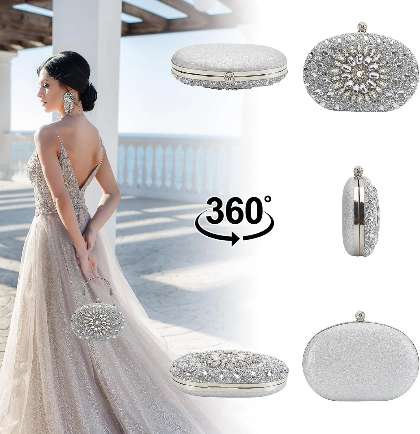 کیف دستی مجلسی زنانه Excefore، کیف شب نگین دار، کیف براق و اکلیلی مناسب مهمانی های دهه 1920، جشن و عروسی