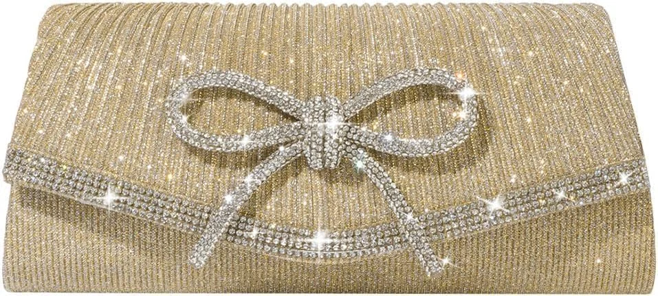 کیف دستی مجلسی پاپیونی زنانه، کیف پول براق نگین دار مناسب عروسی، مهمانی و جشن