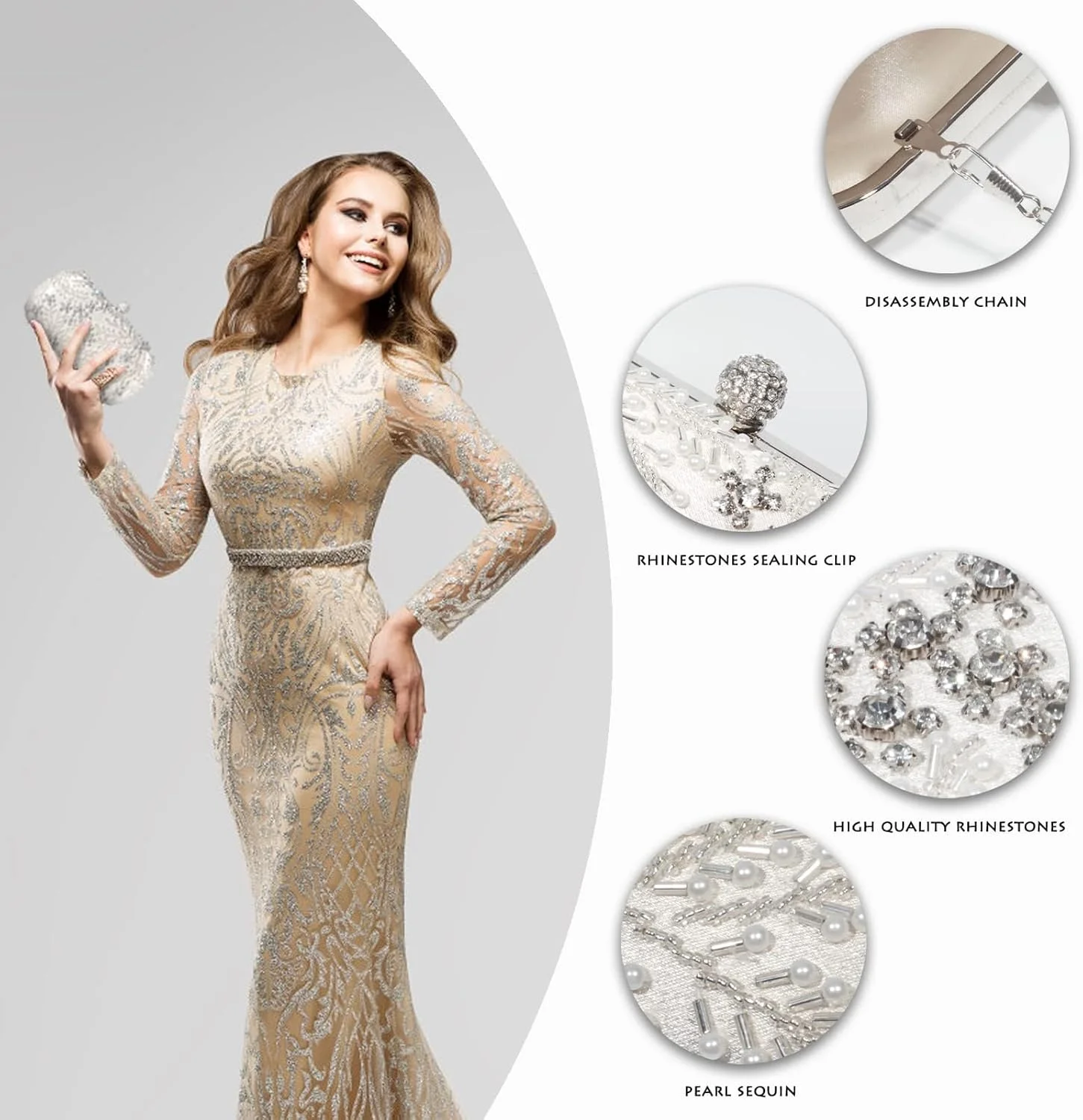 کیف دستی مجلسی زنانه اکسفور، کیف پول پولکی و براق نگین دار، مناسب عروسی، مهمانی و کلوب