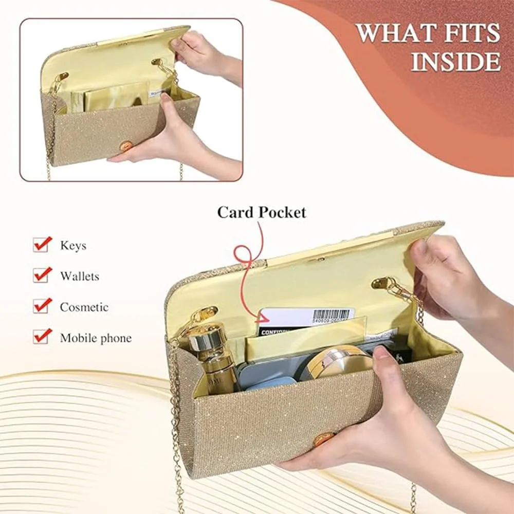کیف دستی مجلسی زنانه، کیف کوچک براق پولکی با زنجیر جداشدنی مناسب لباس رسمی، عروسی، مهمانی