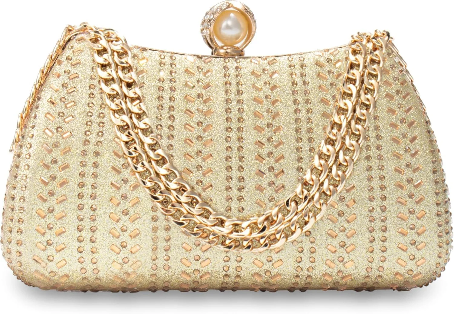 کیف دستی مجلسی زنانه، کیف پول کلاچ اکلیلی، کیف بدلیجات با زنجیر، کیف رسمی زنانه برای مهمانی عروسی، طلایی