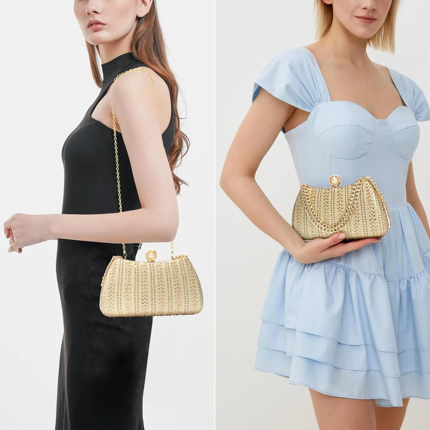 کیف دستی مجلسی زنانه، کیف پول کلاچ اکلیلی، کیف بدلیجات با زنجیر، کیف رسمی زنانه برای مهمانی عروسی، طلایی کیف دستی مجلسی زنانه، کیف پول کلاچ اکلیلی، کیف بدلیجات با زنجیر، کیف رسمی زنانه برای مهمانی عروسی، طلایی