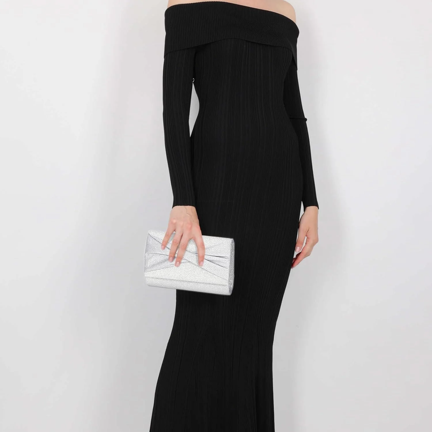 کیف دستی نقره ای مجلسی زنانه، کیف عروسی با زنجیر، کیف کلاچ کوچک طرح الماس زنانه برای مهمانی و جشن