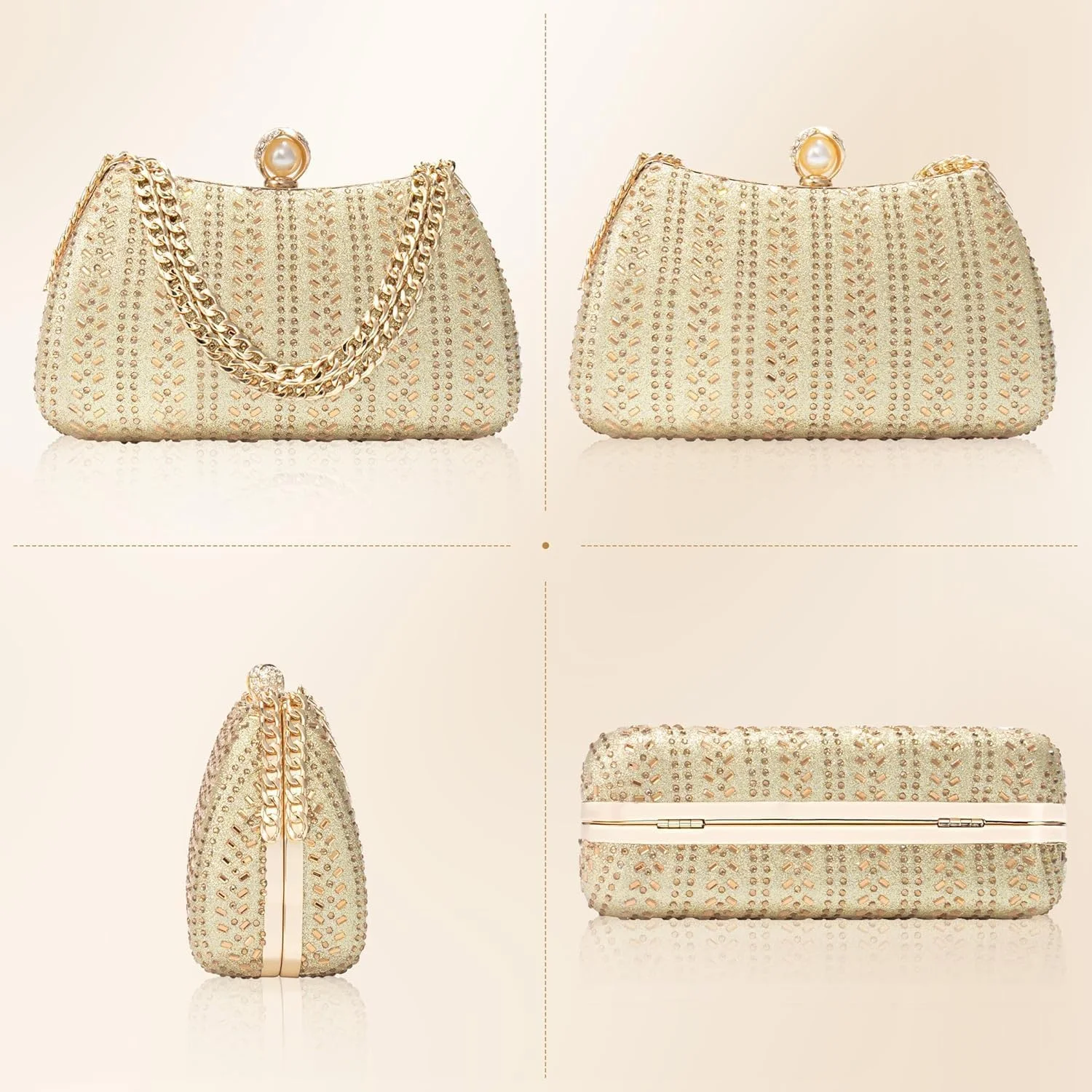 کیف دستی مجلسی زنانه، کیف پول کلاچ اکلیلی، کیف بدلیجات با زنجیر، کیف رسمی زنانه برای مهمانی عروسی، طلایی کیف دستی مجلسی زنانه، کیف پول کلاچ اکلیلی، کیف بدلیجات با زنجیر، کیف رسمی زنانه برای مهمانی عروسی، طلایی