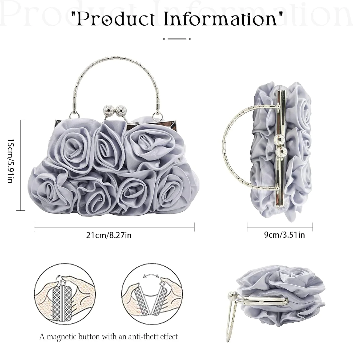 کیف دستی مجلسی زنانه ساتن گلدار کوچک با بند جداشدنی برای عروسی، مهمانی، جشن