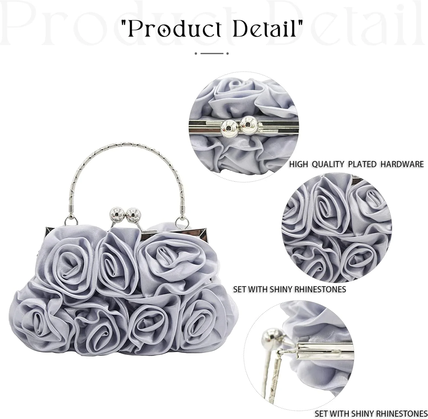 کیف دستی مجلسی زنانه ساتن گلدار کوچک با بند جداشدنی برای عروسی، مهمانی، جشن