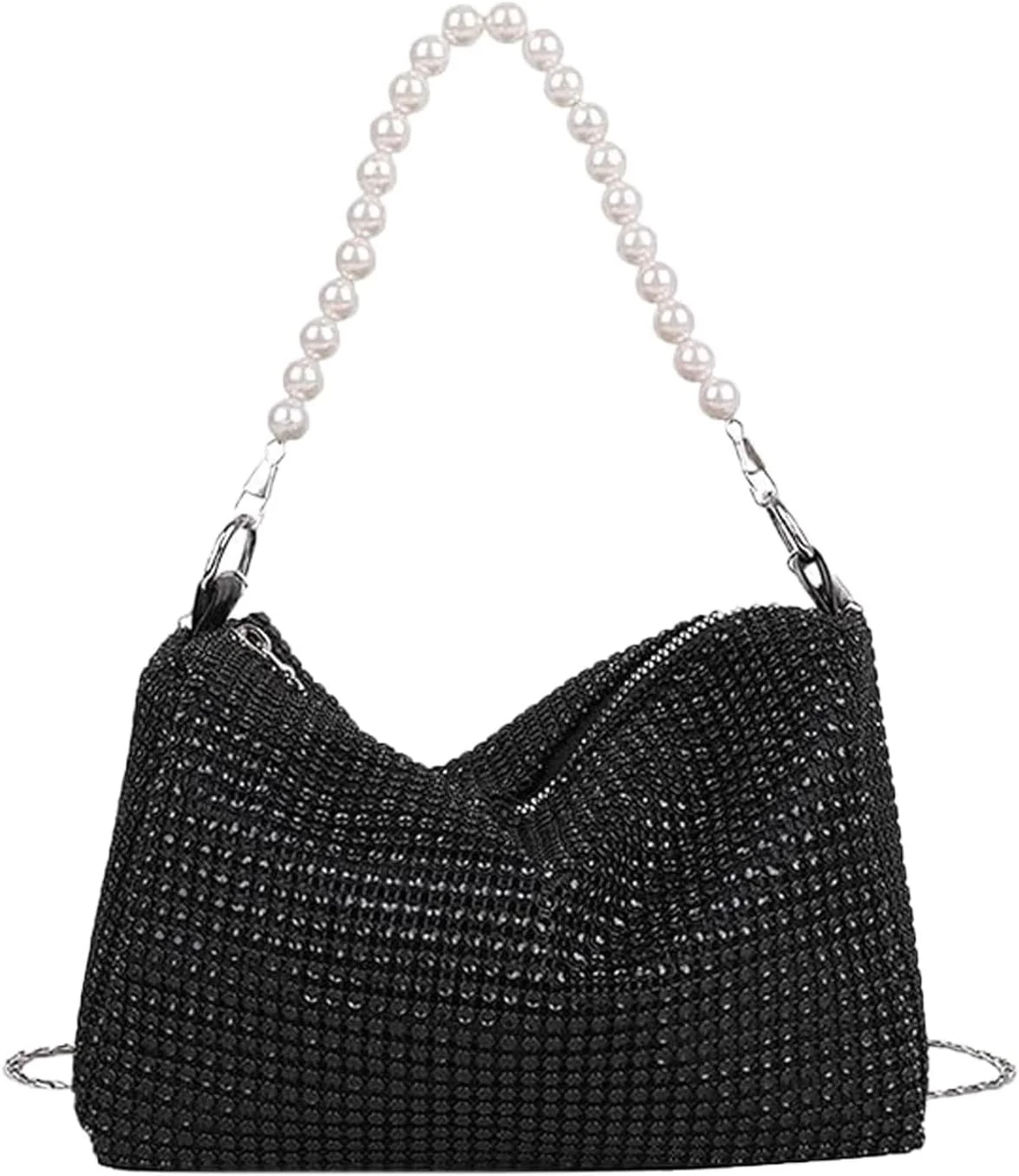 کیف دستی مشکی شیک، کیف مجلسی کوچک زنانه با بند زنجیری مرواریدی، کیف دستی مهمانی شیک زنانه برای عروسی، مهمانی های کوکتل، جشن ها، ضیافت ها و مراسم رسمی