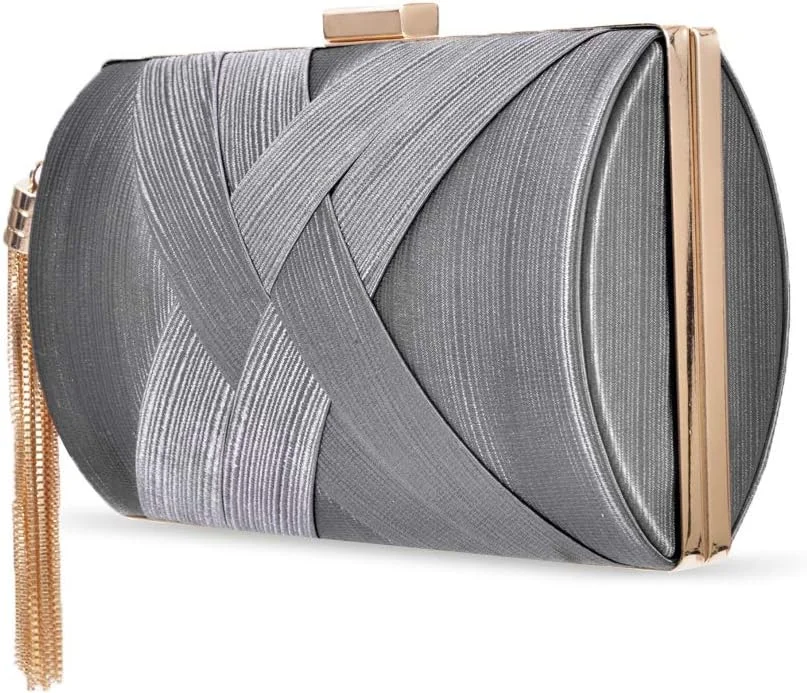 کیف دستی مجلسی زنانه، کیف دستی طراح مجلسی، کیف دستی مهمانی عروسی زنانه از Zebrum، منگوله ظریف - خاکستری، S