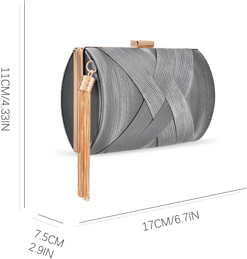 کیف دستی مجلسی زنانه، کیف دستی طراح مجلسی، کیف دستی مهمانی عروسی زنانه از Zebrum، منگوله ظریف - خاکستری، S