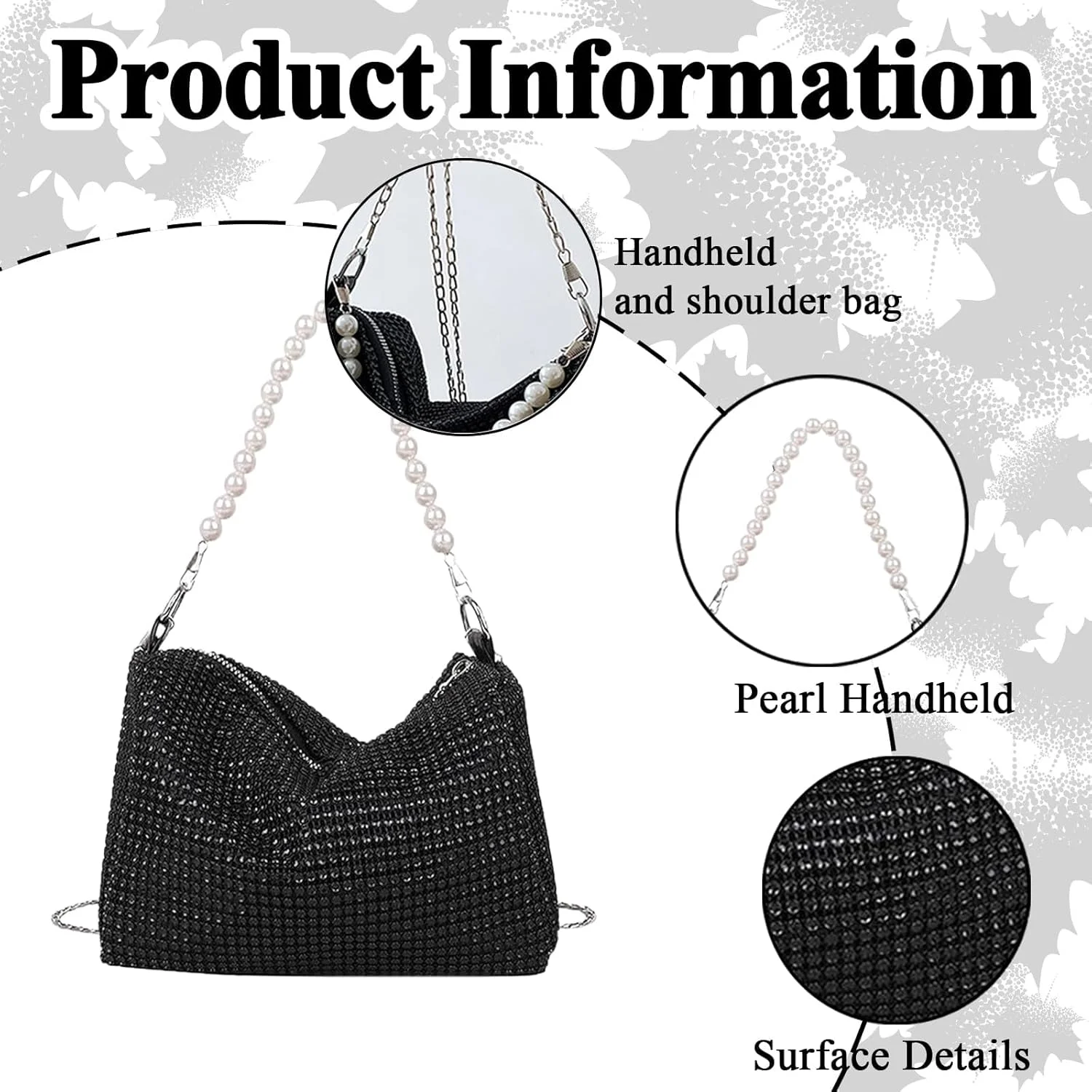 کیف دستی مشکی شیک، کیف مجلسی کوچک زنانه با بند زنجیری مرواریدی، کیف دستی مهمانی شیک زنانه برای عروسی، مهمانی های کوکتل، جشن ها، ضیافت ها و مراسم رسمی