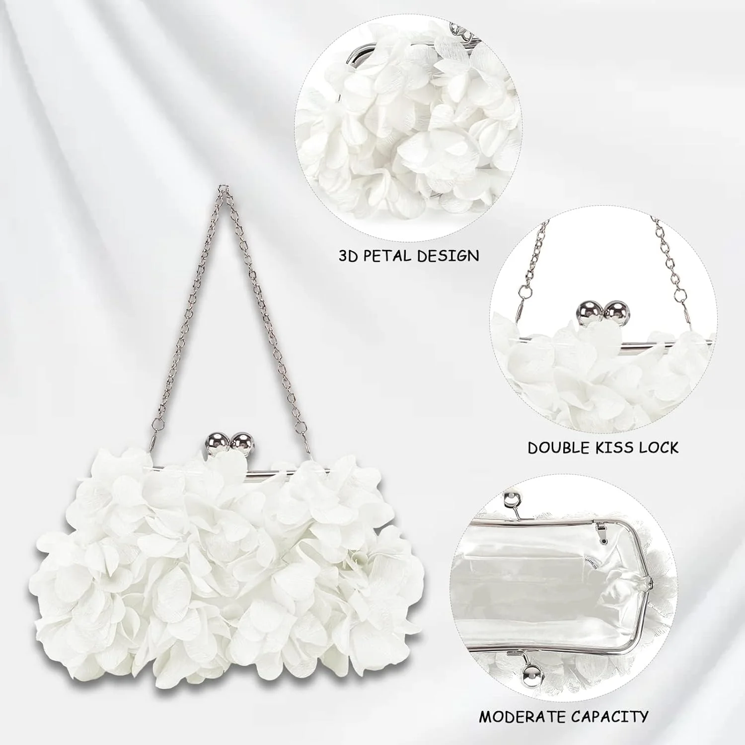 کیف دستی مجلسی زنانه، کیف کلاچ ساتن گلدار کوچک، کیف عروس، کیف کلاچ گلدار کوچک با زنجیر جداشدنی برای عروسی، مهمانی، جشن