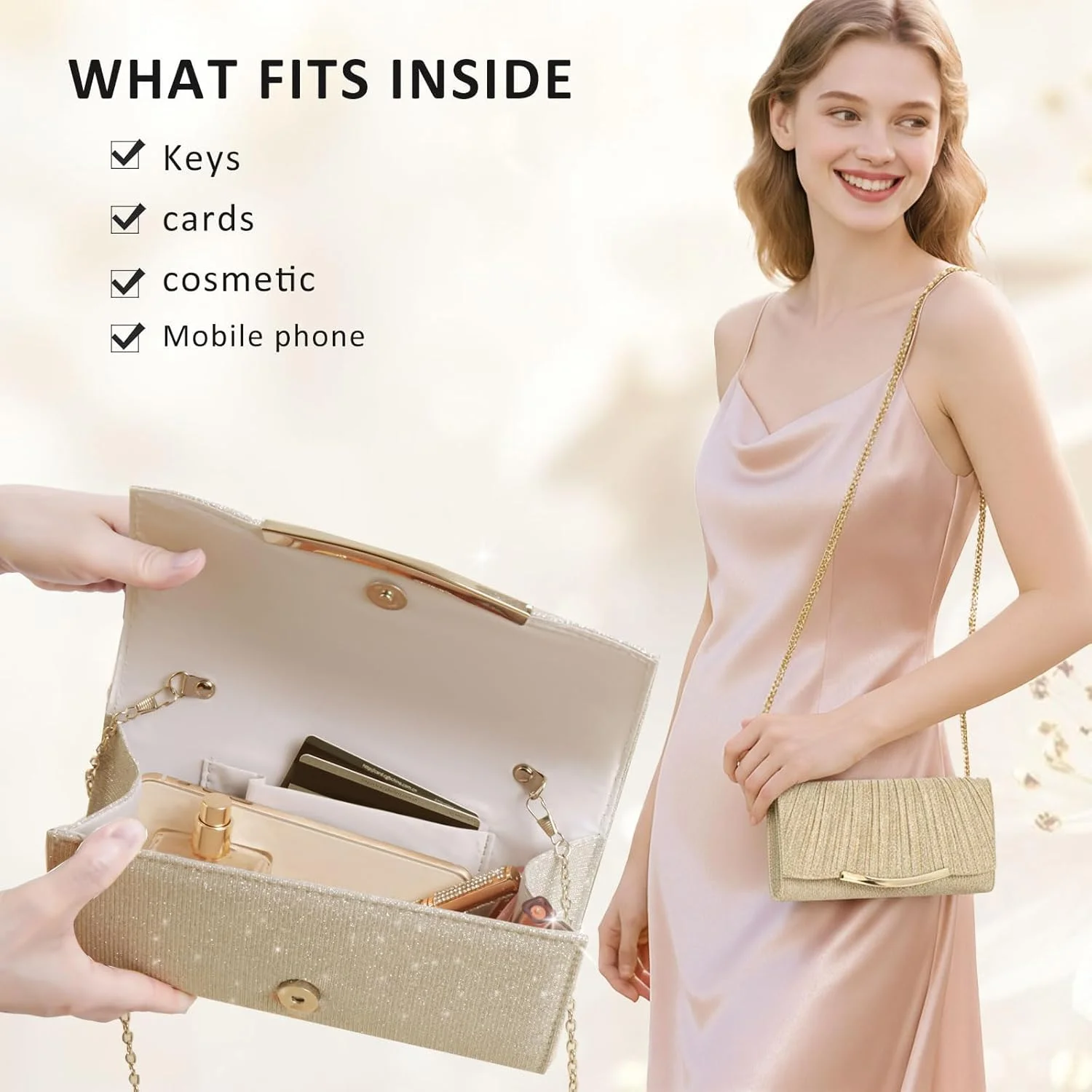 کیف دستی زنانه، کیف کراس بادی شیک با زنجیر، کیف دستی پاکتی مینیمالیستی برای مهمانی، جشن، عروسی
