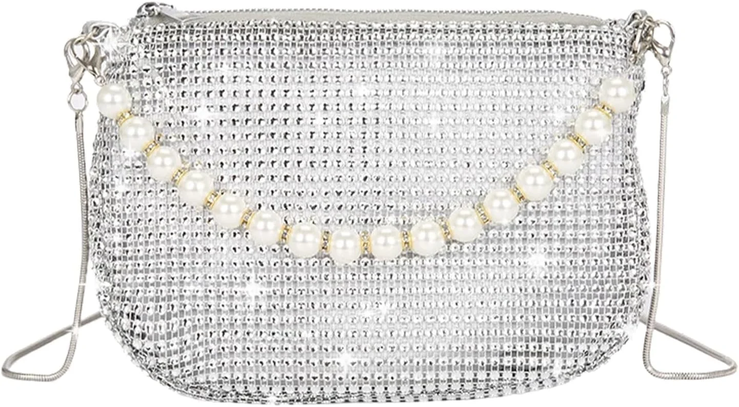 کیف کلاچ نقره ای، کیف دستی مجلسی زنانه نگین دار، کیف دستی براق مهمانی شب، کیف کلاچ عروسی جمع و جور، کیف براق رسمی، برای خانم ها، دختران، مهمانی عروسی شب