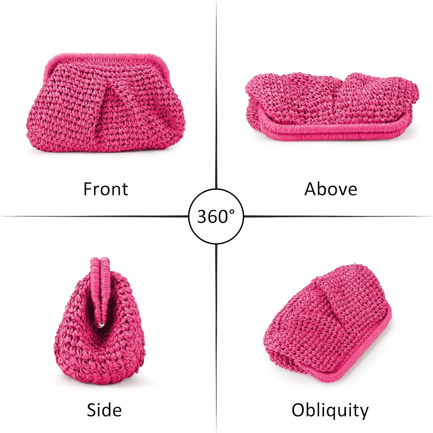 کیف کلاچ حصیری زنانه مدل ابر، کیف دستی دوشی حصیری ساحلی تابستانی