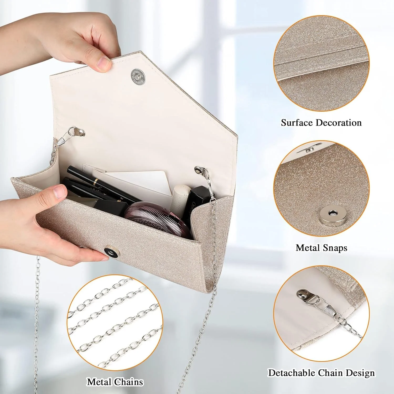 کیف دستی کلاچ، کیف مجلسی زنانه با زنجیر کوله پشتی، کیف پاکتی شیک برای مهمانی های عروسی و جشن های رقص زنانه
