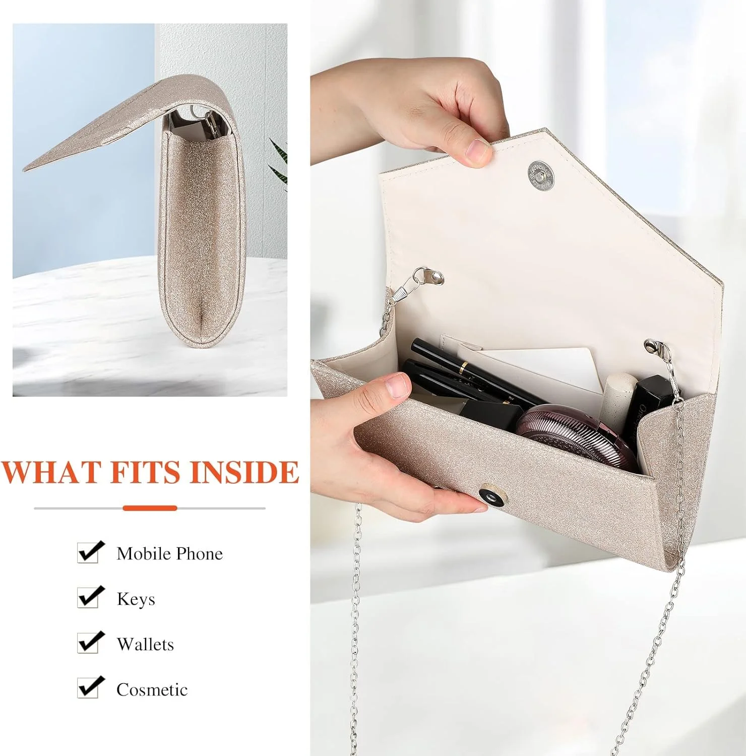 کیف دستی کلاچ، کیف مجلسی زنانه با زنجیر کوله پشتی، کیف پاکتی شیک برای مهمانی های عروسی و جشن های رقص زنانه