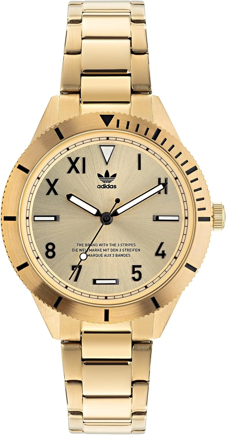 ساعت مچی آدیداس با قاب استیل طلایی، صفحه طلایی و بند استیل طلایی مدل AOFH22061