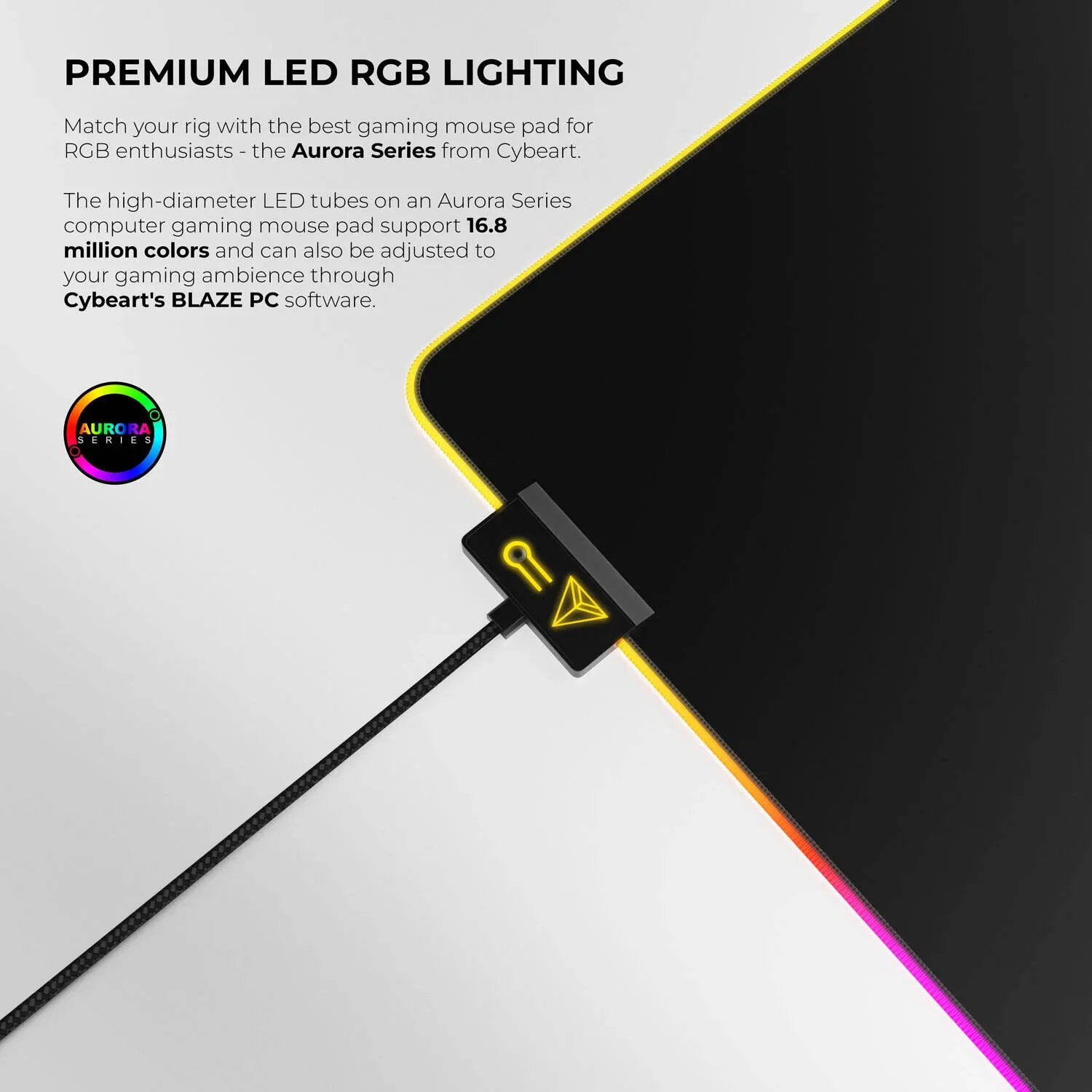 پد ماوس Cybeart Ghost Aurora، نورپردازی LED RGB ممتاز، پارچه میکرو بافت منحصر به فرد، سطح ضد ریزش، لبه های بدون ساییدگی با دوخت تقویت شده، پایه ضد لغزش درجه Esports، XXL، مشکی، | شبح