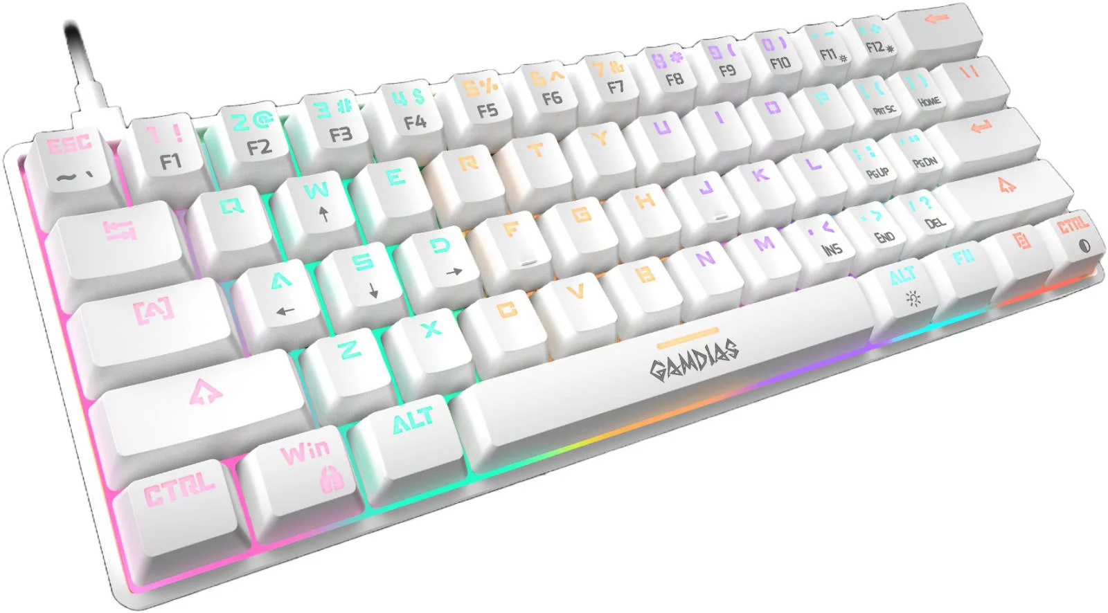 ست گیمینگ 3 در 1 Gamdias Hermes E4 شامل کیبورد مکانیکی RGB با سوییچ قرمز، ماوس گیمینگ ارگونومیک RGB و ماوس پد گیمینگ بزرگ ضد لغزش، سفید | GD-HERMES-E4-3-IN-1-COMB