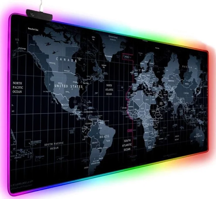 ماوس پد بزرگ RGB با طرح نقشه، ضد آب، ضد لغزش و تمیز کردن آسان، ابعاد 300 * 800 * 4 میلی متر
