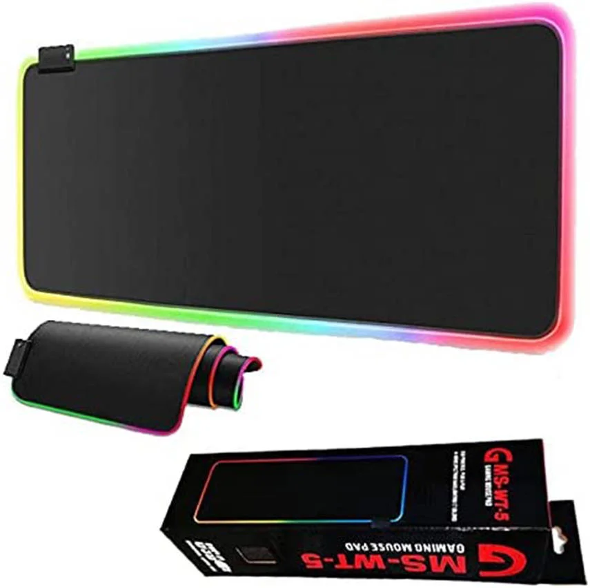 پد ماوس گیمینگ RGB جی ام اس، ابعاد 80x30 سانتی متر، لبه های دوخته شده، 12 حالت نورپردازی، کابل بافته شده، ضد آب، پایه لاستیکی ضد لغزش، مشکی | WT-5