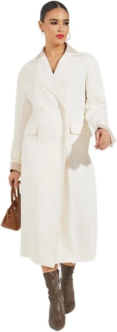 استایلی زنانه کت ترنچ میدی بلند دو سینه