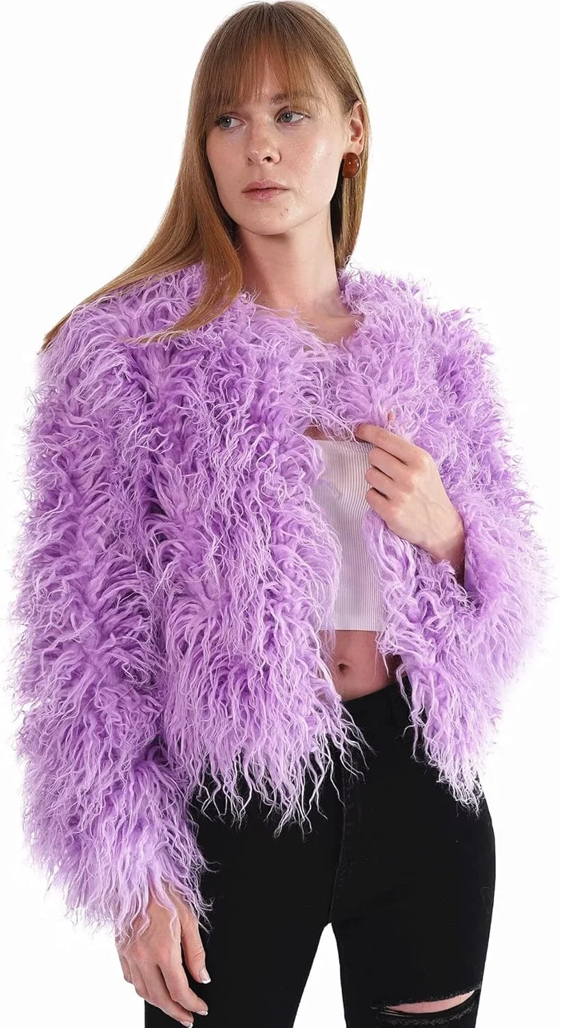 کت زنانه پشمی و خز مصنوعی یوآکو، آستین بلند، گرم مناسب زمستان کت زنانه پشمی و خز مصنوعی یوآکو، آستین بلند، گرم مناسب زمستان