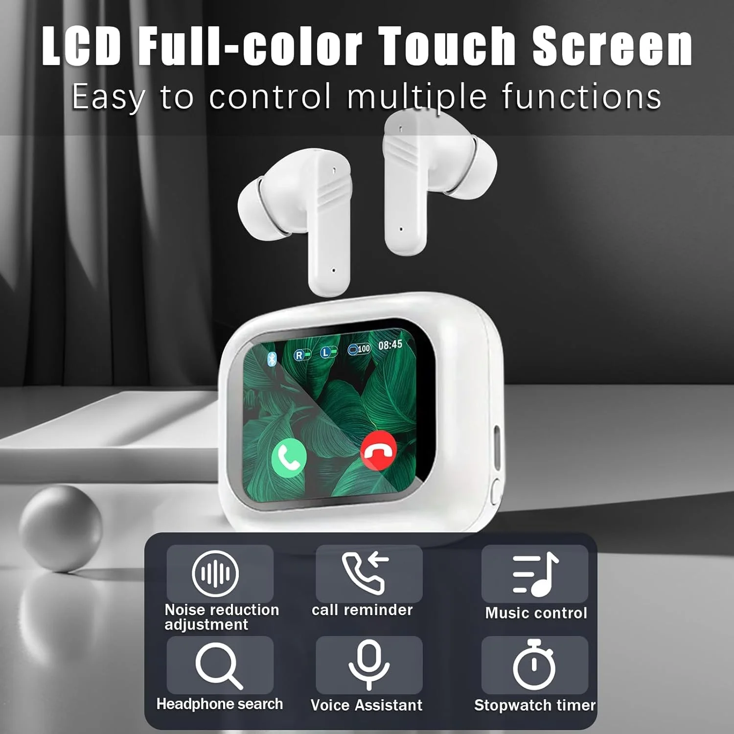 هدفون های بی سیم TERRIFI با صفحه لمسی هوشمند، فناوری حذف نویز فعال، هدفون های بلوتوث TWS، هدفون های ضد آب ورزشی - سفید هدفون های بی سیم TERRIFI با صفحه لمسی هوشمند، فناوری حذف نویز فعال، هدفون های بلوتوث TWS، هدفون های ضد آب ورزشی - سفید