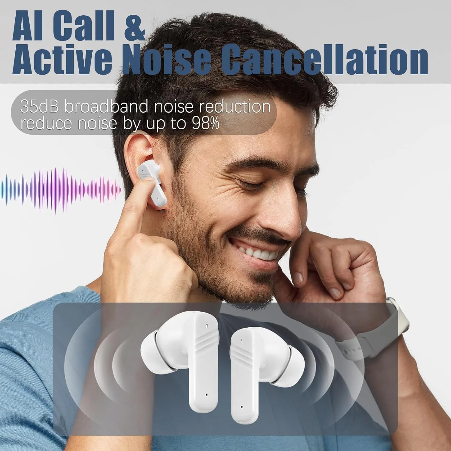 هدفون های بی سیم TERRIFI با صفحه لمسی هوشمند، فناوری حذف نویز فعال، هدفون های بلوتوث TWS، هدفون های ضد آب ورزشی - سفید هدفون های بی سیم TERRIFI با صفحه لمسی هوشمند، فناوری حذف نویز فعال، هدفون های بلوتوث TWS، هدفون های ضد آب ورزشی - سفید